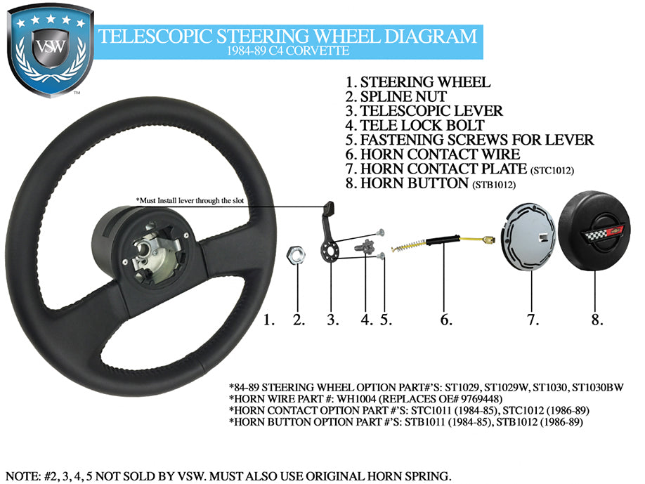 1984-89 C4 Corvette Telescopic Steering Wheel Diagram