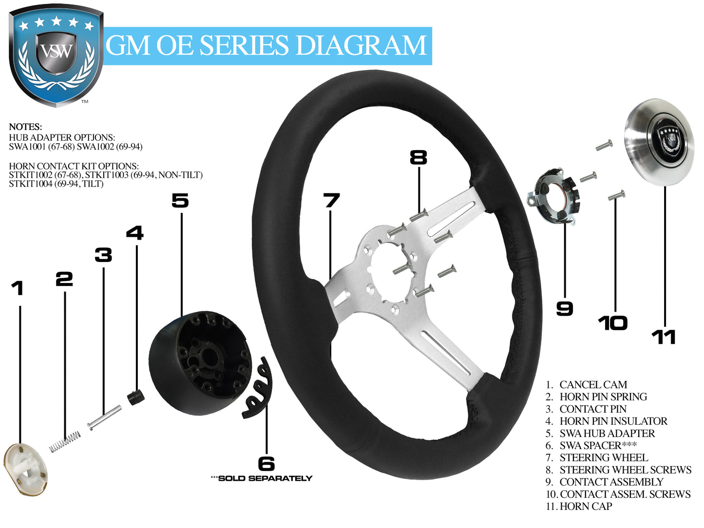 1967-1968 GM Wood Wheel Black Adapter, SWA1001BLK replaces OE# 3930062