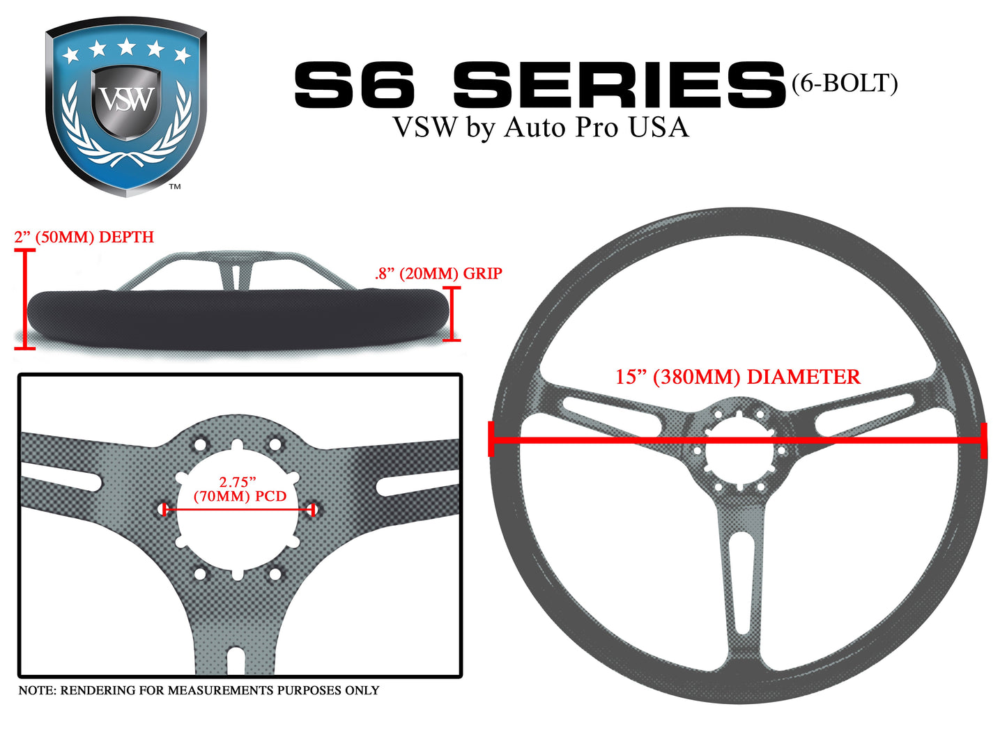 VSW 15” Classic Walnut Wood Steering Wheel, 6-Bolt Brushed Spokes ST3578
