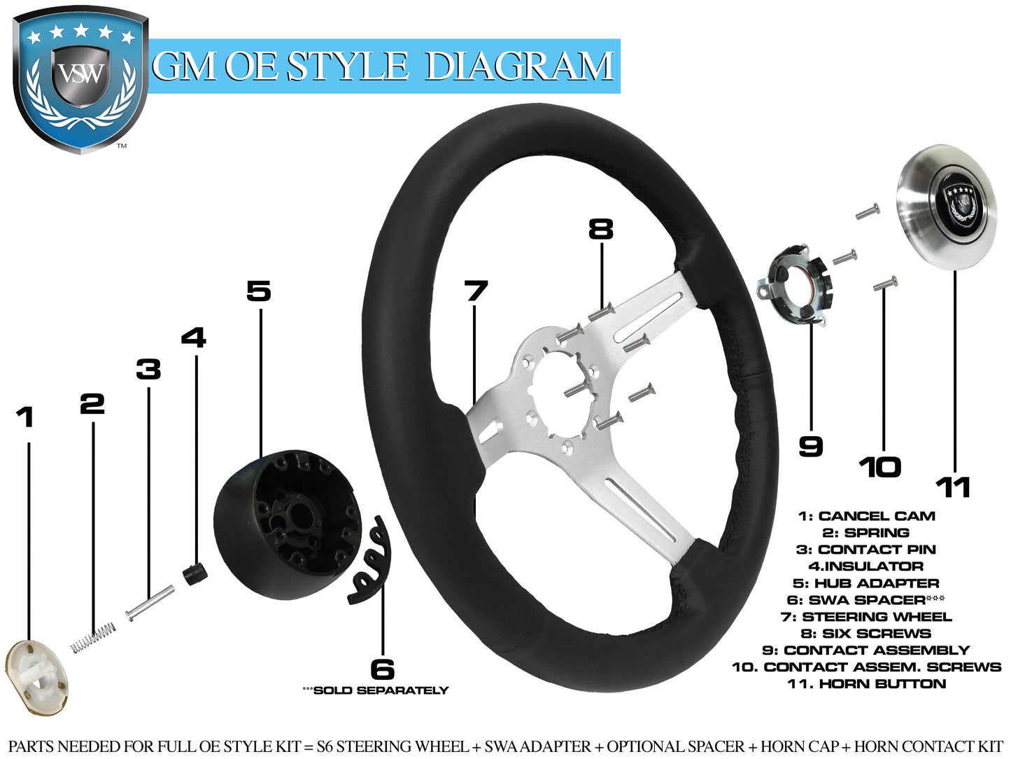 GM 6-Bolt Comfort Grip Style Steering Wheel Diagram