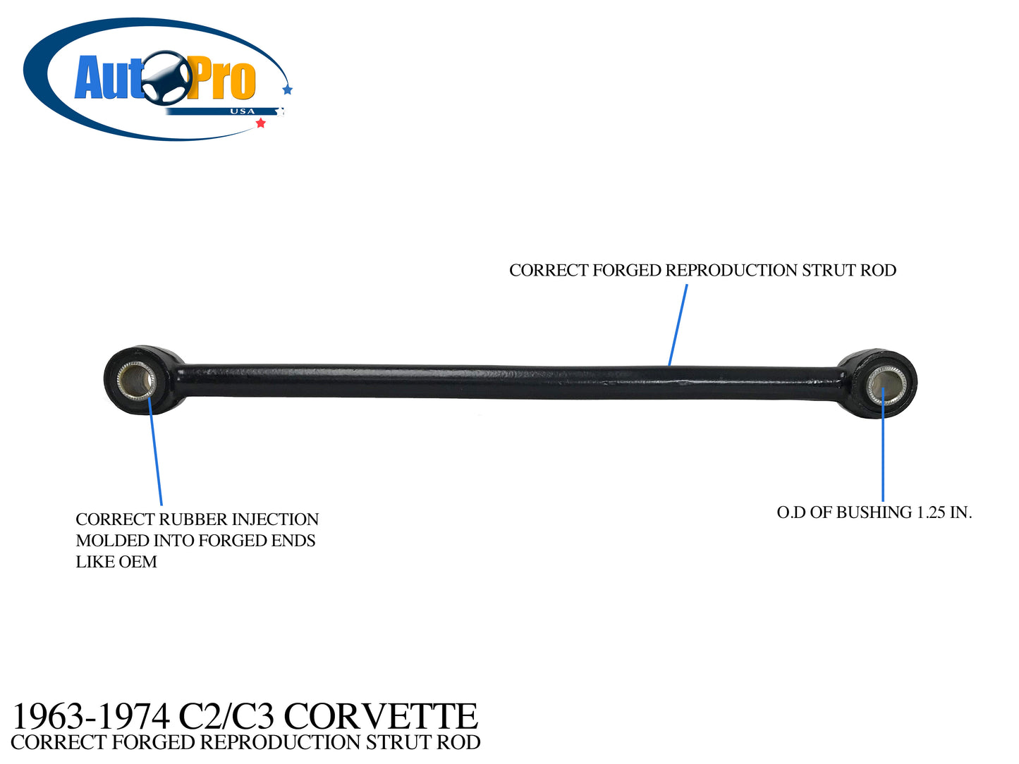1963-74 C2/C3 Corvette Strut Rod Kit, SR2001