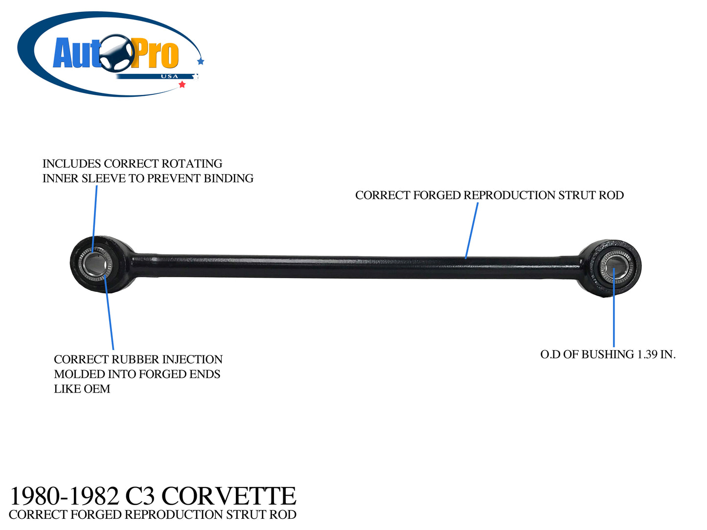 1980-82 C3 Corvette OE Style Strut Rod, SR1003 replaces OE# 14010399
