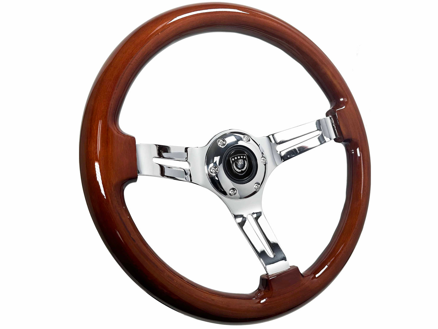 VSW 14" Mahogany Wood Steering Wheel, 6 Bolt Chrome Spokes ST3011