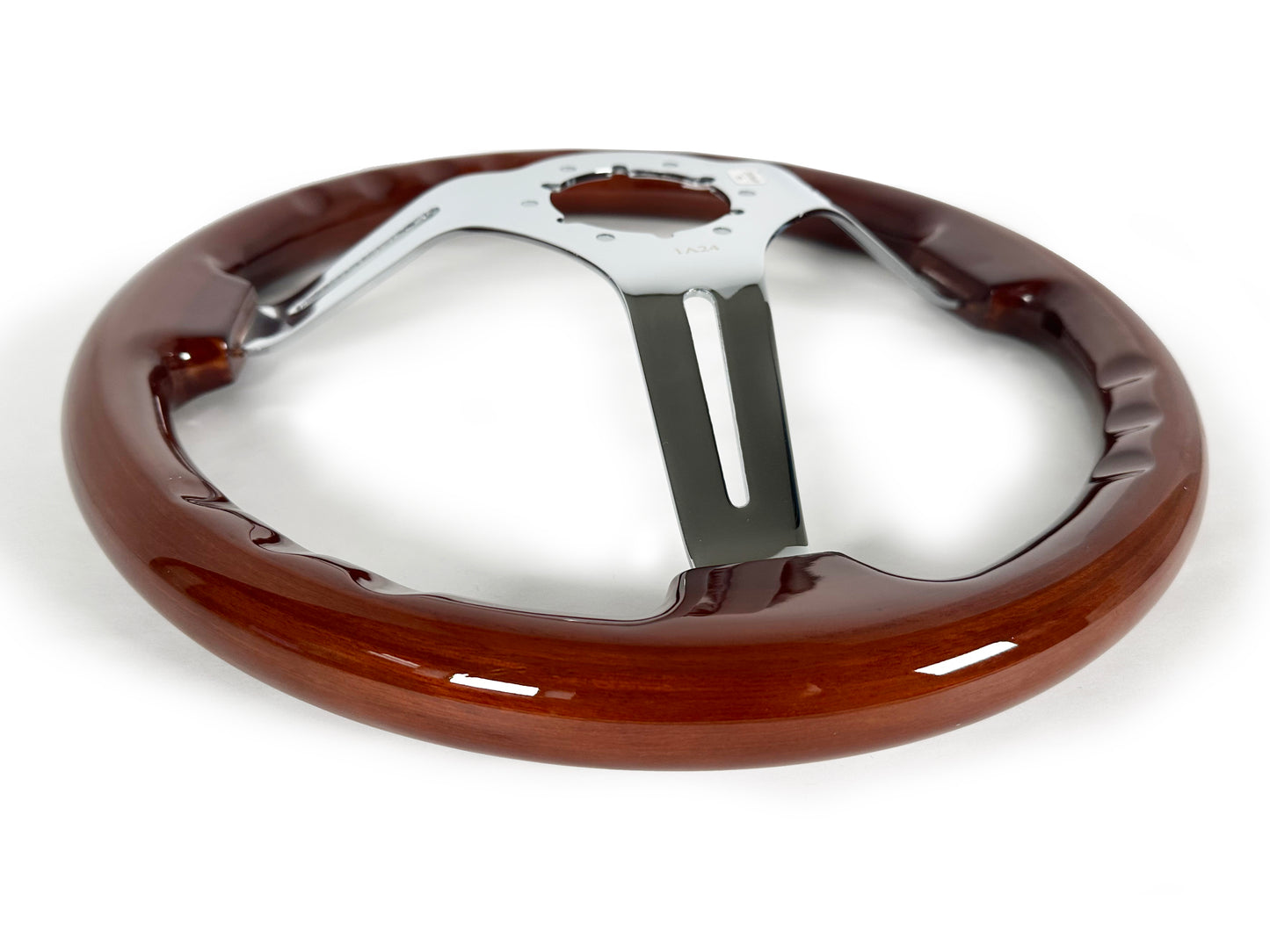 Ford Mustang 14" Mahogany Wood Steering Wheel 6-Bolt, Chrome