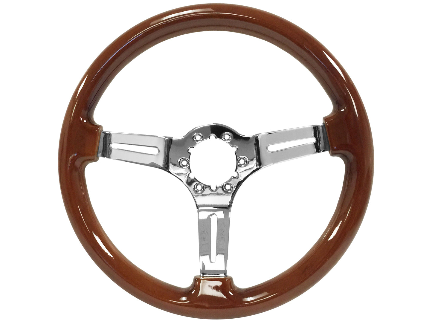 VSW 14" Mahogany Wood Steering Wheel, 6 Bolt Chrome Spokes ST3011