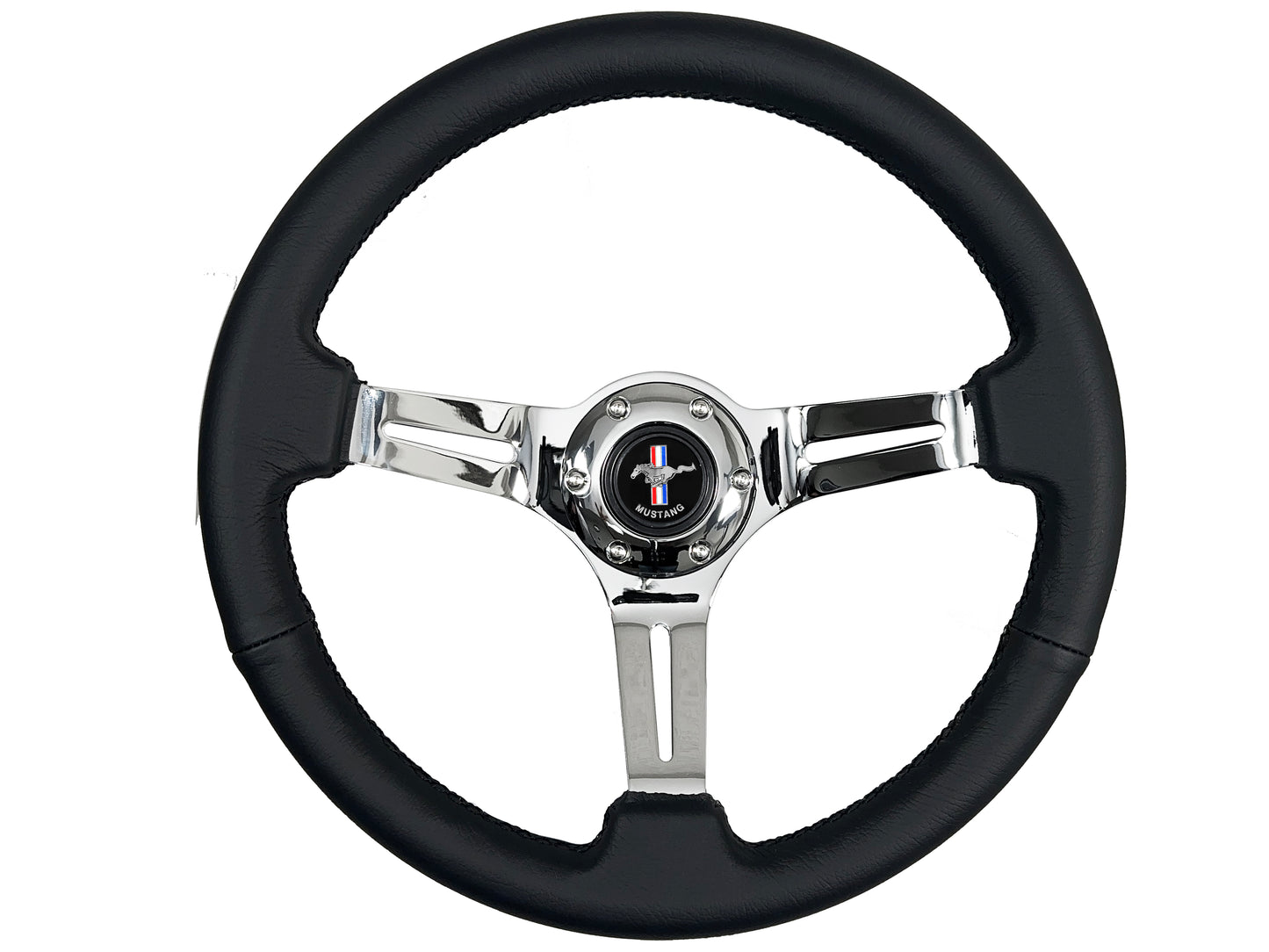 Ford Mustang 14" Black Leather Steering Wheel 6-Bolt, Chrome