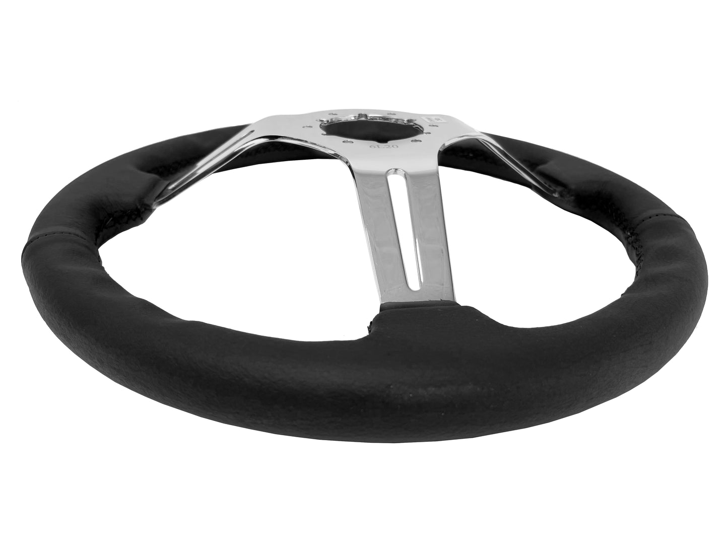 Ford Mustang 14" Black Leather Steering Wheel 6-Bolt, Chrome