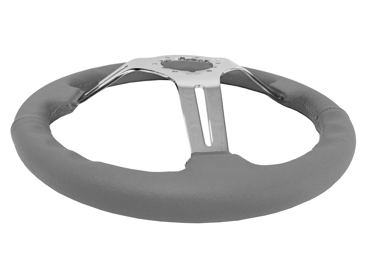 VSW 14" Gray Leather Steering Wheel, 6-Bolt Chrome Spokes ST3012GRY