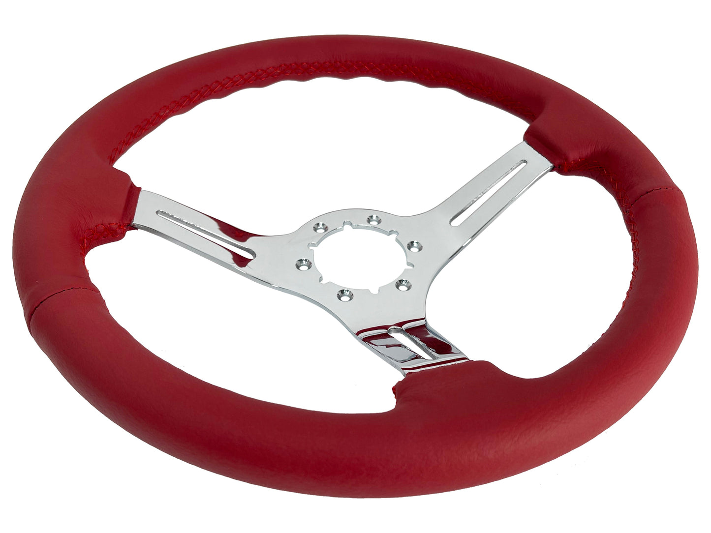 VSW 14" Red Leather Steering Wheel, 6-Bolt Chrome Spokes ST3012RED