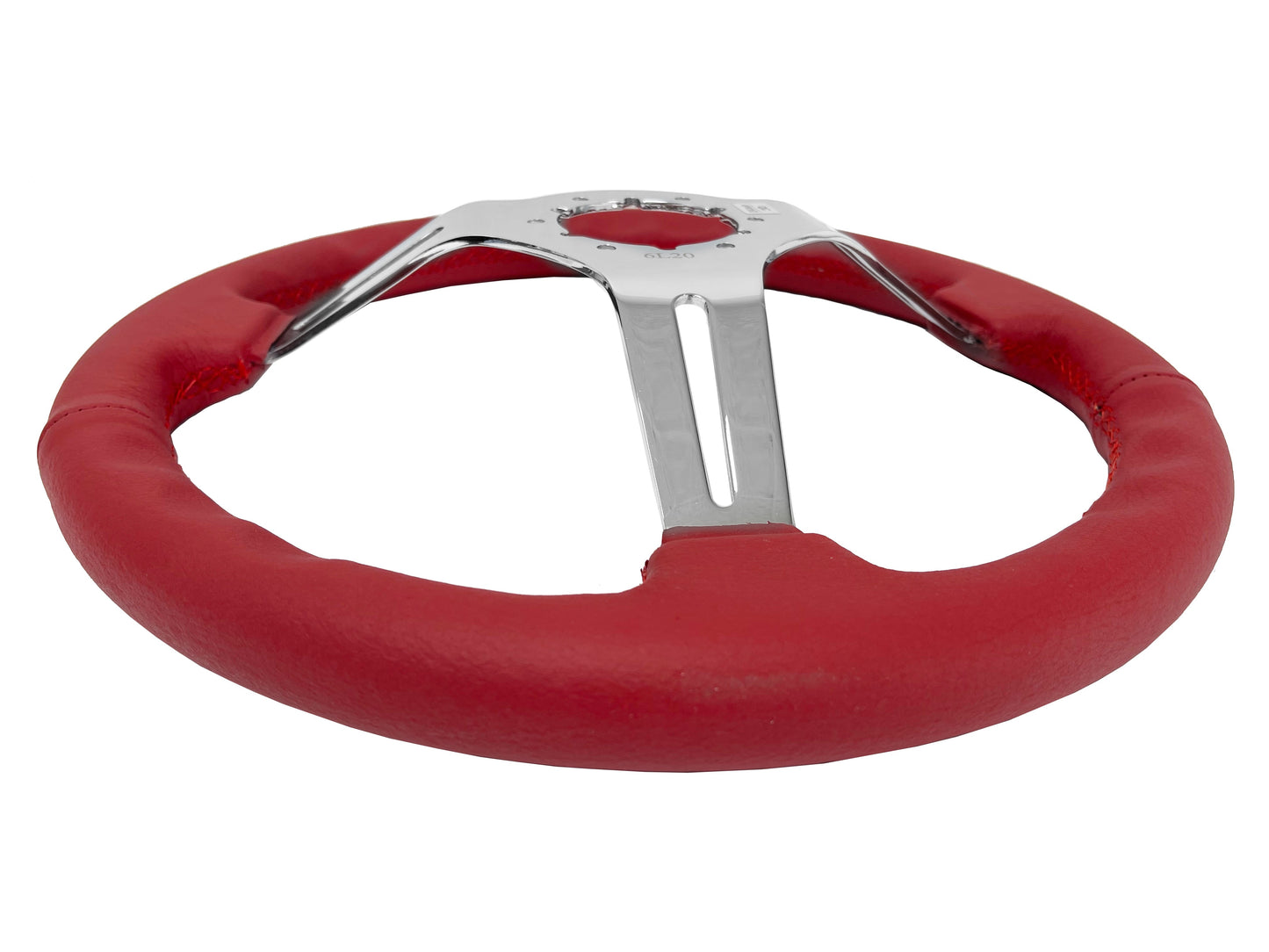 VSW 14" Red Leather Steering Wheel, 6-Bolt Chrome Spokes ST3012RED