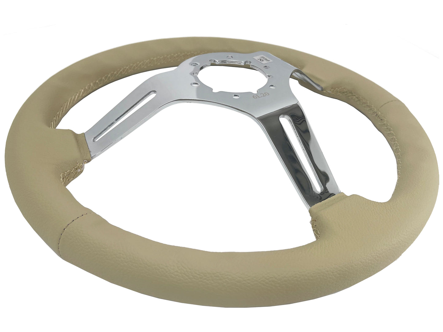 VSW 14" Tan Leather Steering Wheel, 6-Bolt Chrome Spokes ST3012TAN