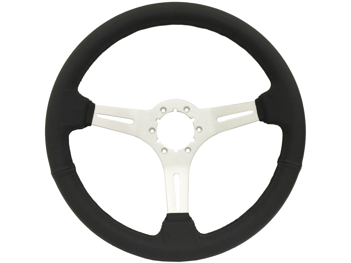 VSW 14" Black Leather Steering Wheel, 6-Bolt Brushed Spokes ST3014BLK