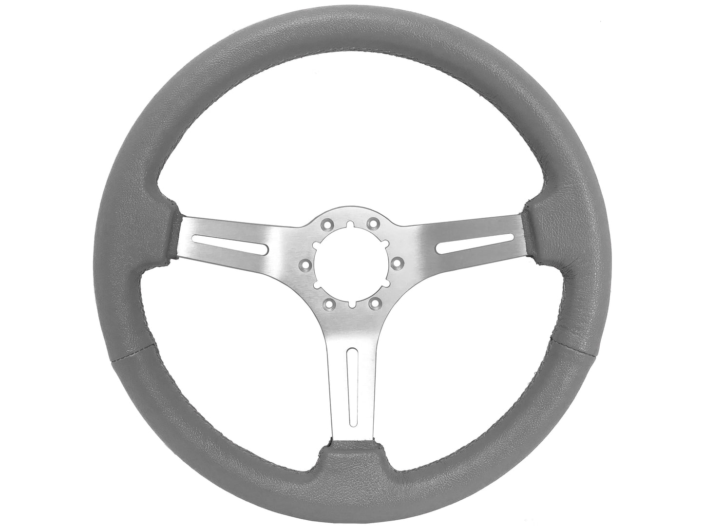 VSW 14" Gray Leather Steering Wheel, 6-Bolt Brushed Spokes ST3014GRY