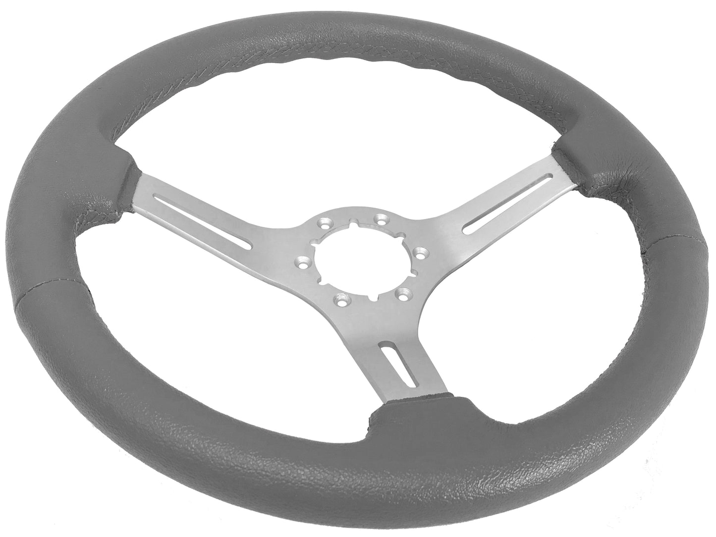VSW 14" Gray Leather Steering Wheel, 6-Bolt Brushed Spokes ST3014GRY