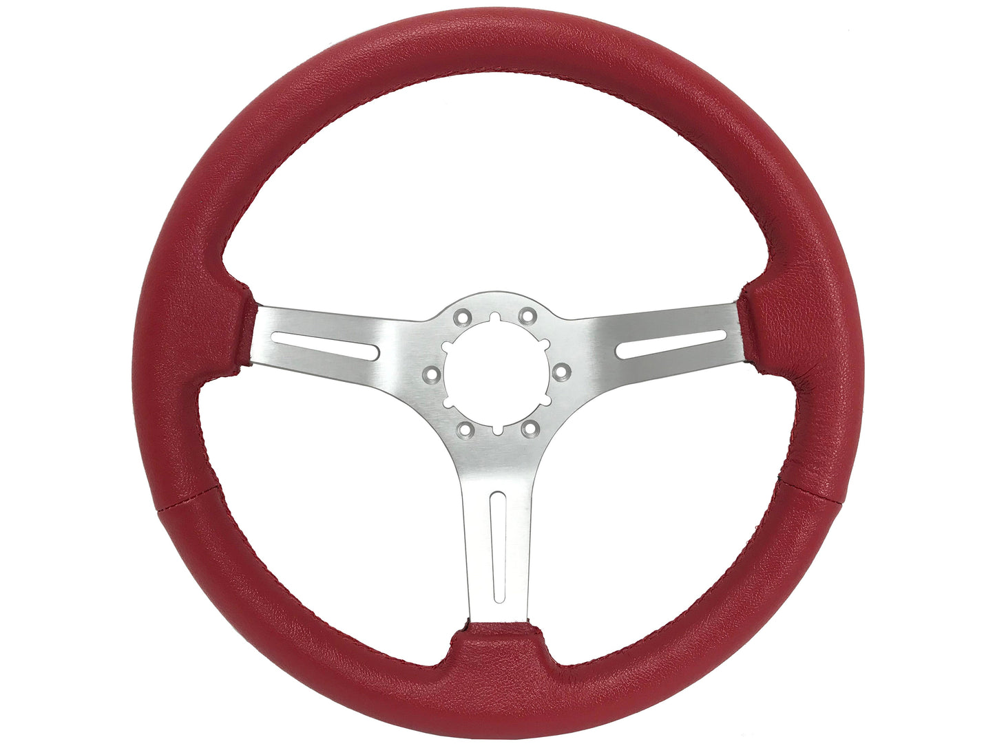 VSW 14" Red Leather Steering Wheel, 6-Bolt Brushed Spokes ST3014RED