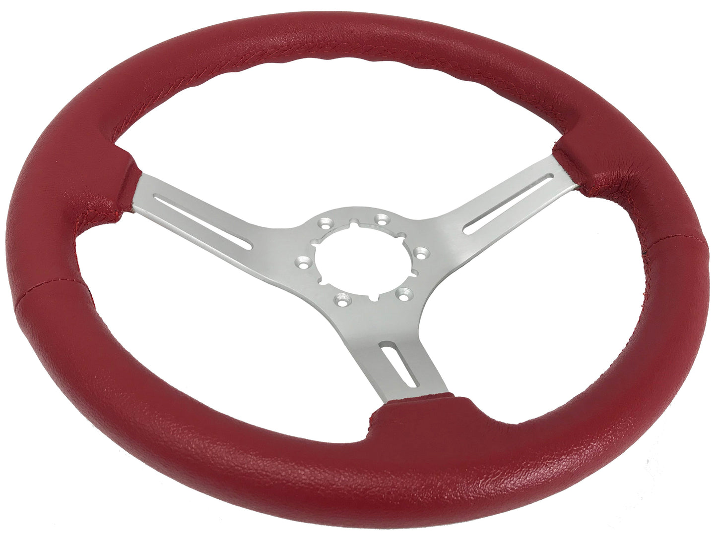 VSW 14" Red Leather Steering Wheel, 6-Bolt Brushed Spokes ST3014RED