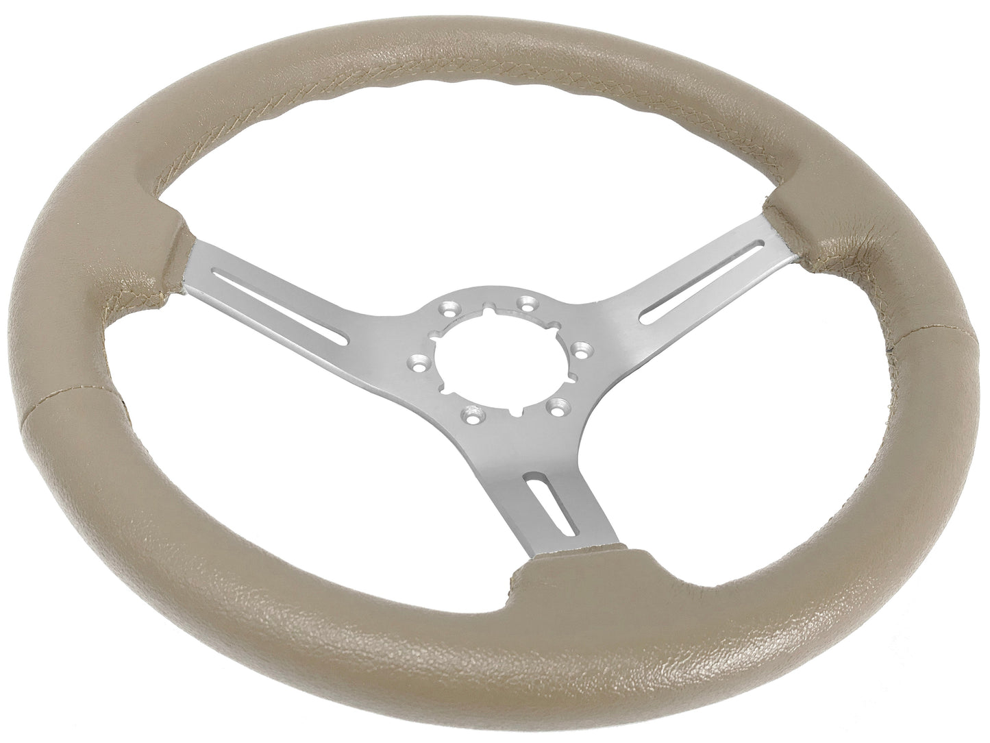 VSW 14" Tan Leather Steering Wheel, 6-Bolt Brushed Spokes ST3014TAN