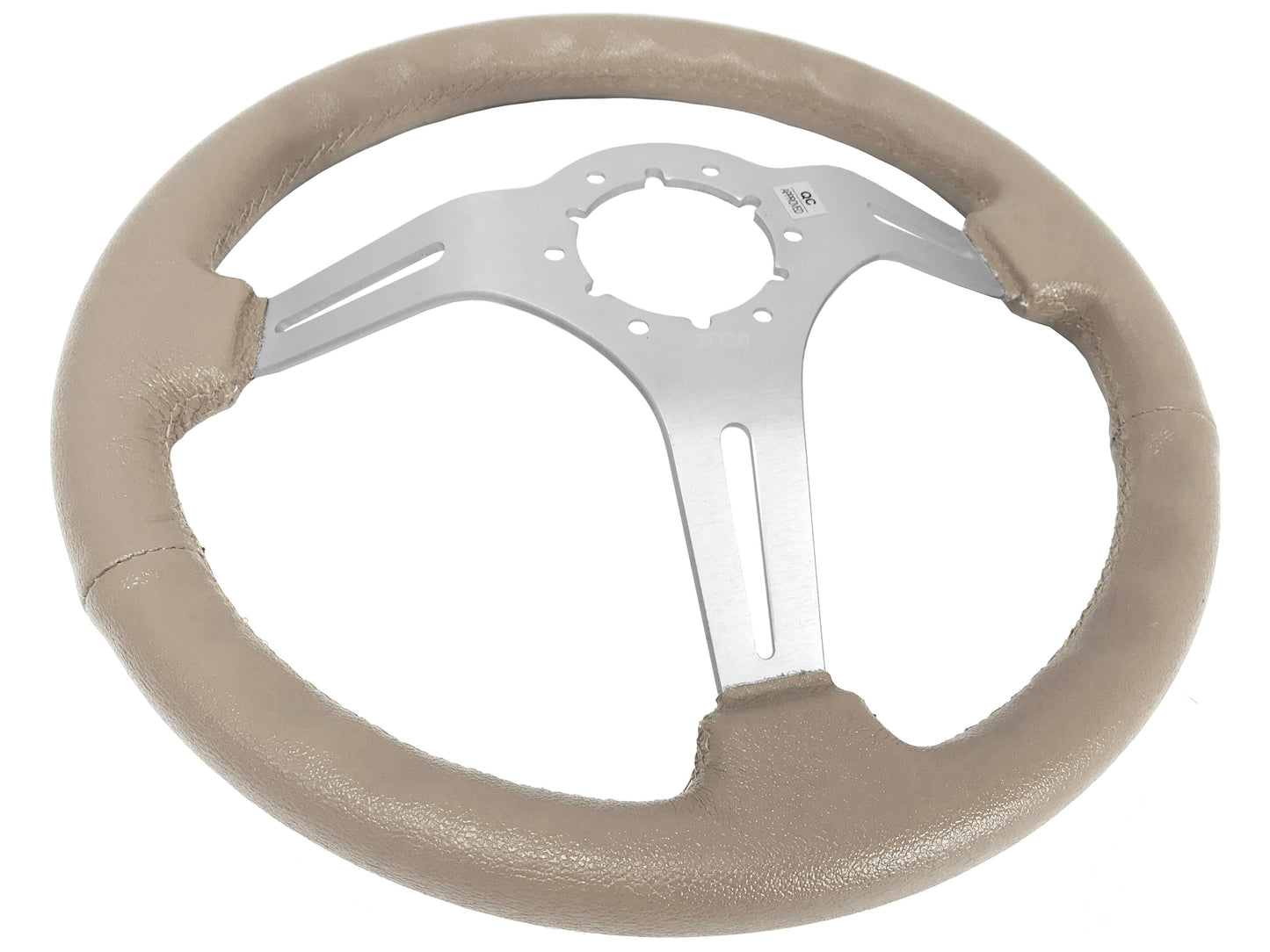 VSW 14" Tan Leather Steering Wheel, 6-Bolt Brushed Spokes ST3014TAN