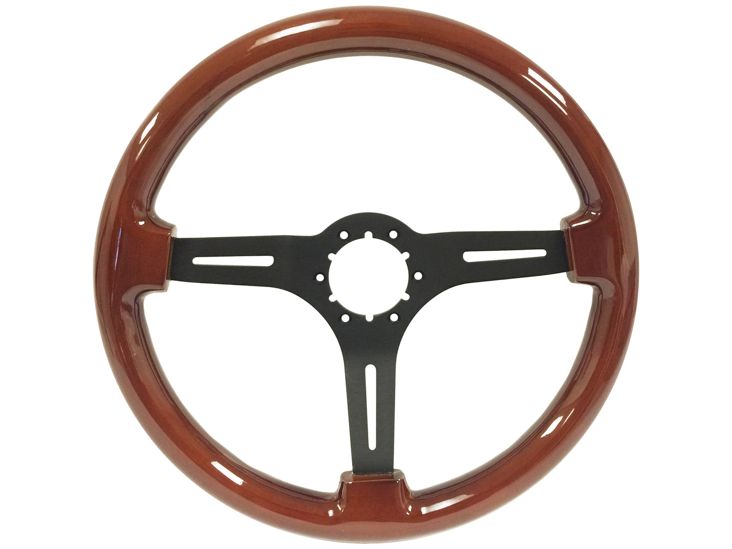 VSW 14" Mahogany Wood Steering Wheel, 6 Bolt Black Spokes ST3027