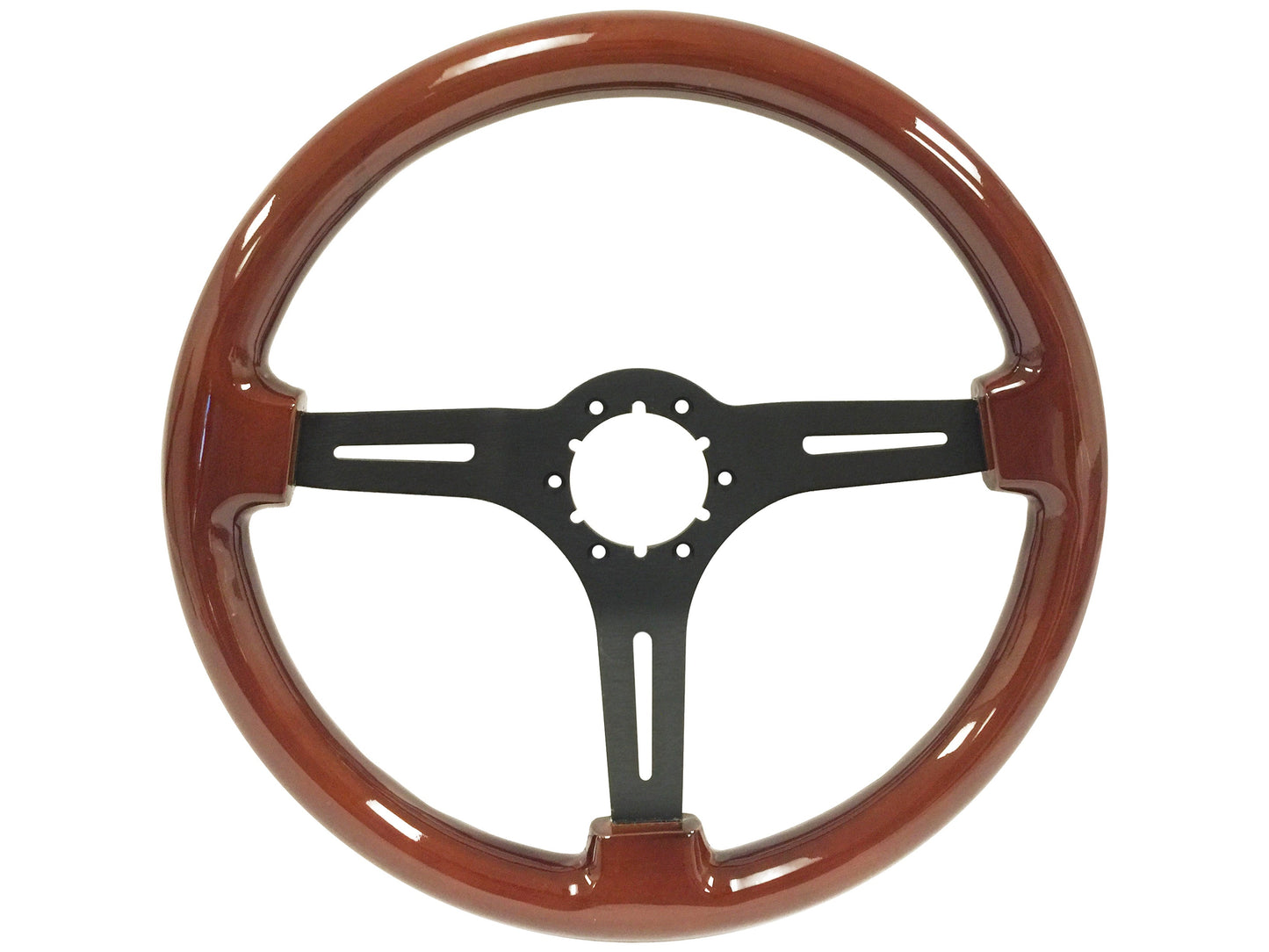 VSW 14" Mahogany Wood Steering Wheel, 6 Bolt Black Spokes ST3027