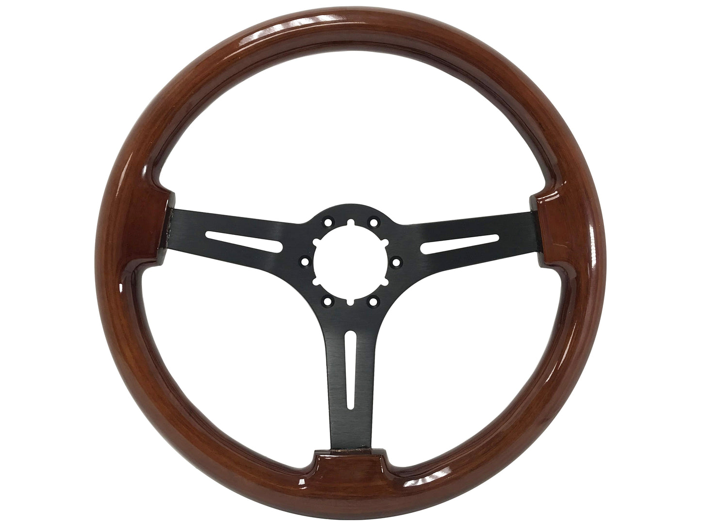 Volkswagen 14" Mahogany Steering Wheel 6-Bolt, Black Aluminum