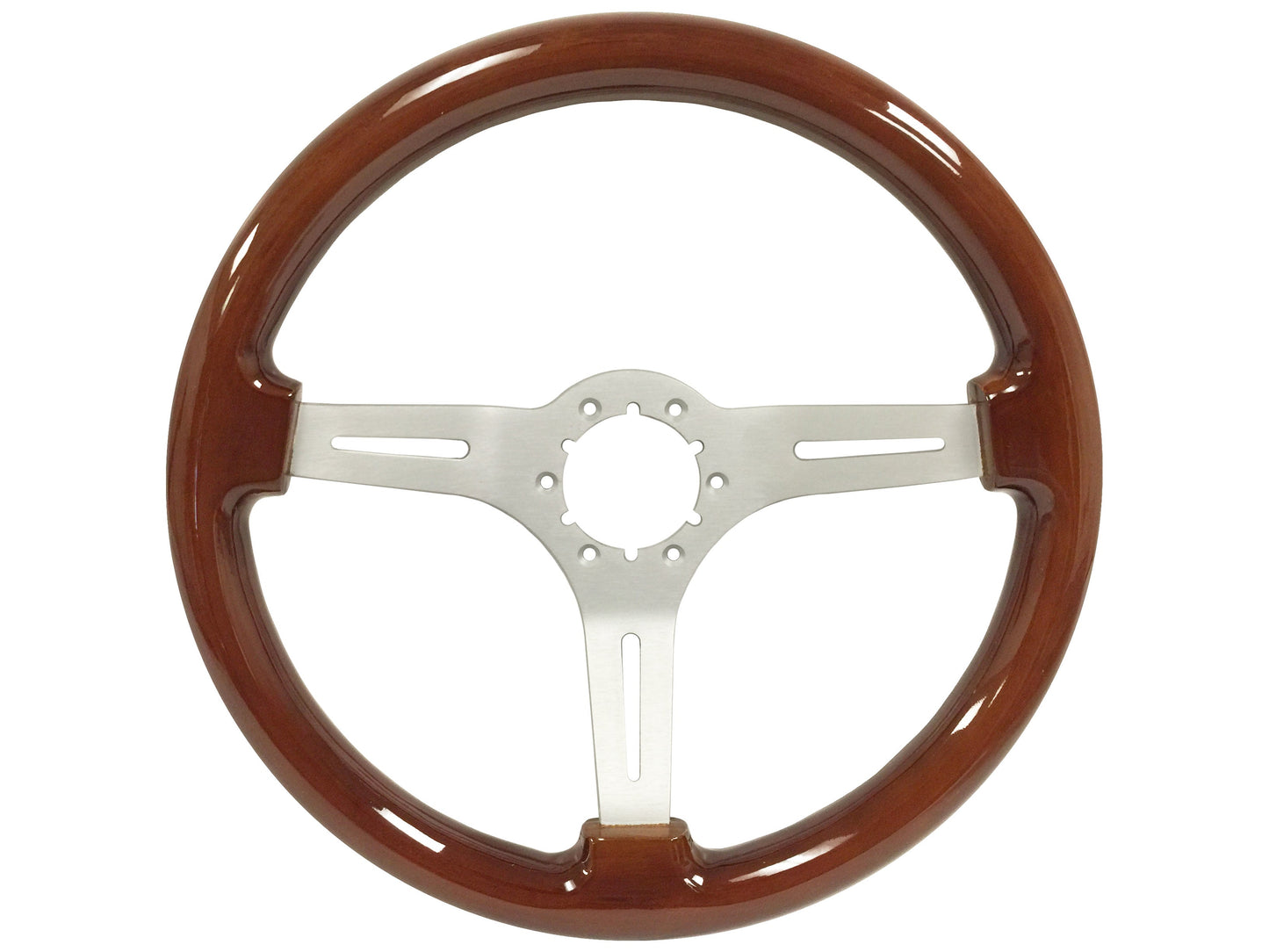 VSW 14" Mahogany Wood Steering Wheel, 6 Bolt Brushed Spokes ST3027