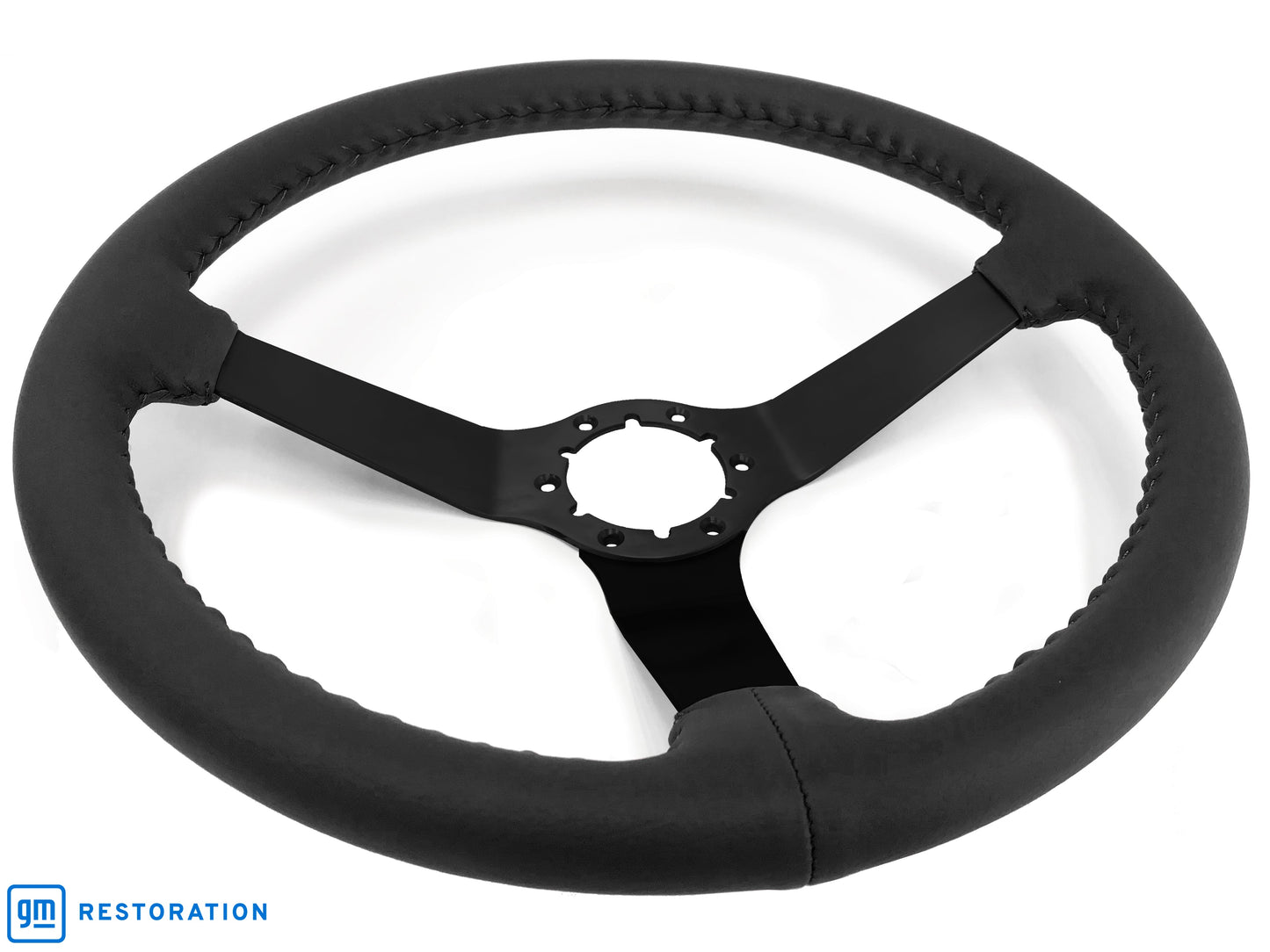 VSW 14" Black Leather Steering Wheel, 6 Bolt Black Step Spoke ST3029BLK