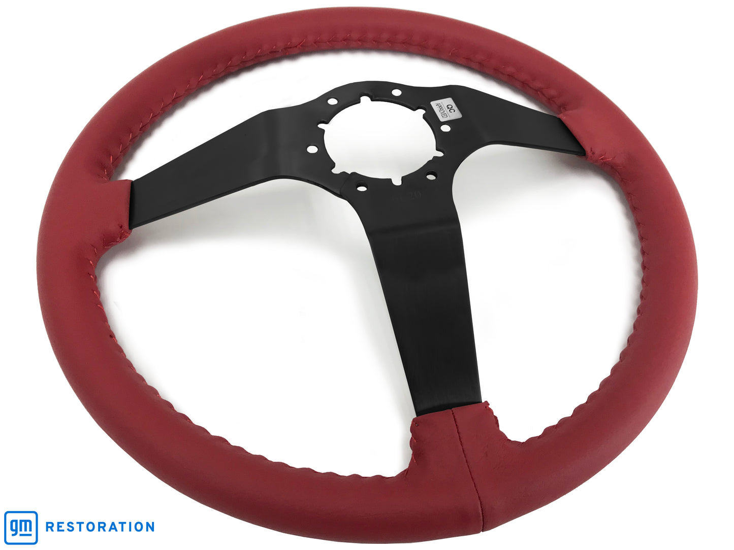 VSW 14" Red Leather Steering Wheel, 6 Bolt Black Step Spoke ST3029RED