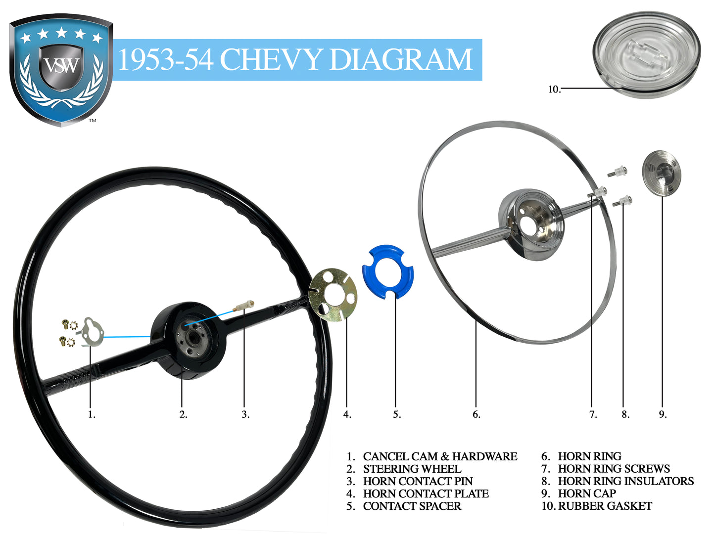 1953-54 Chevrolet Full Size Steering Wheel Diagram