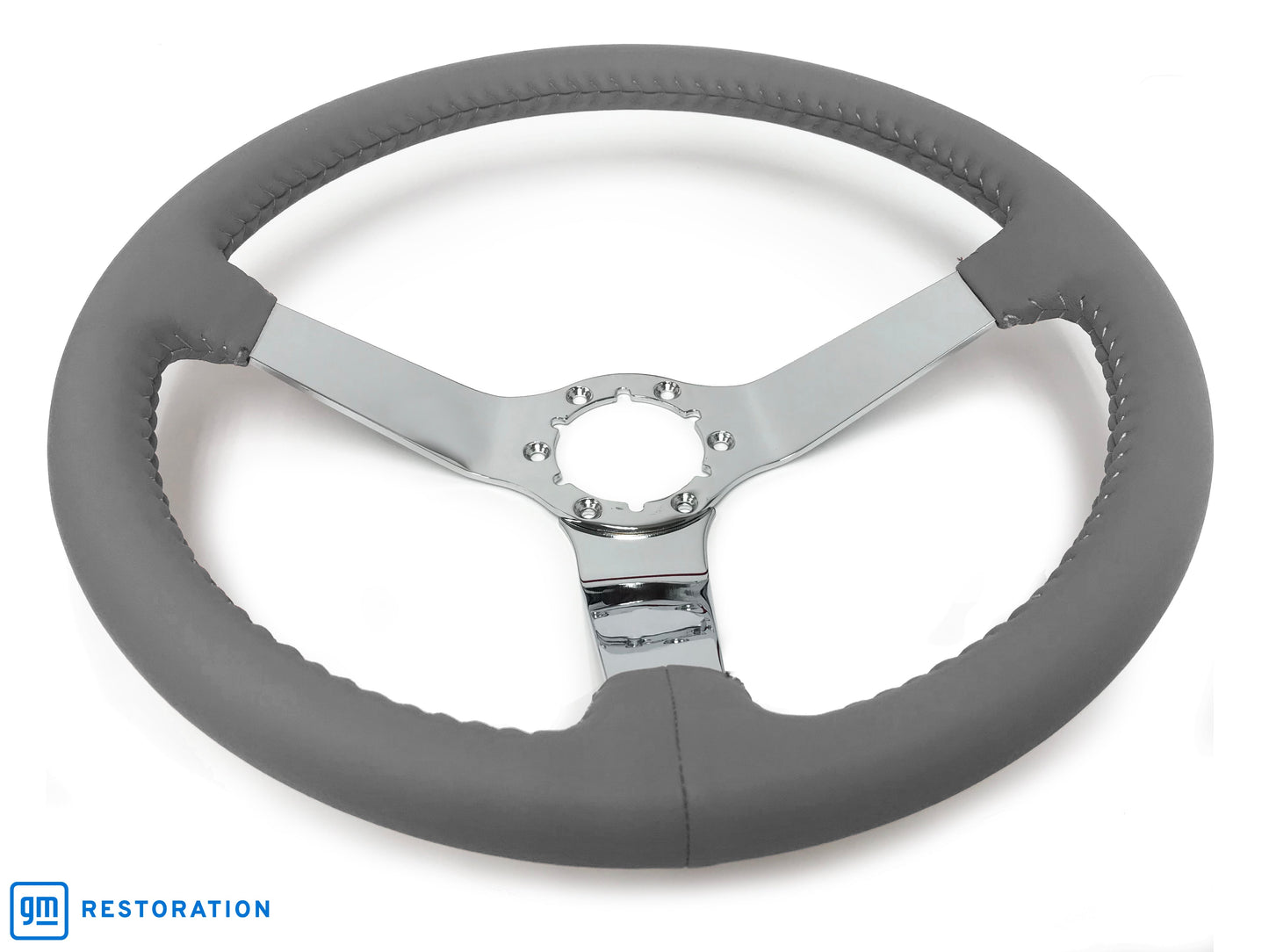 VSW 14" Gray Leather Steering Wheel, 6 Bolt Chrome Step Spoke ST3040GRY