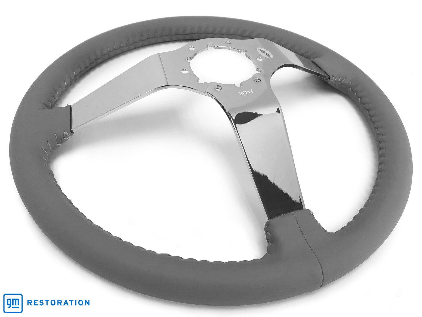 VSW 14" Gray Leather Steering Wheel, 6 Bolt Chrome Step Spoke ST3040GRY