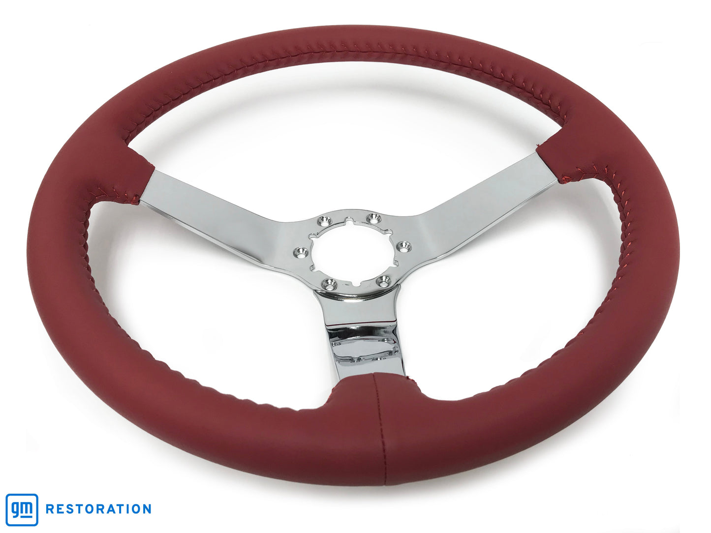 VSW 14" Red Leather Steering Wheel, 6 Bolt Chrome Step Spoke ST3040RED