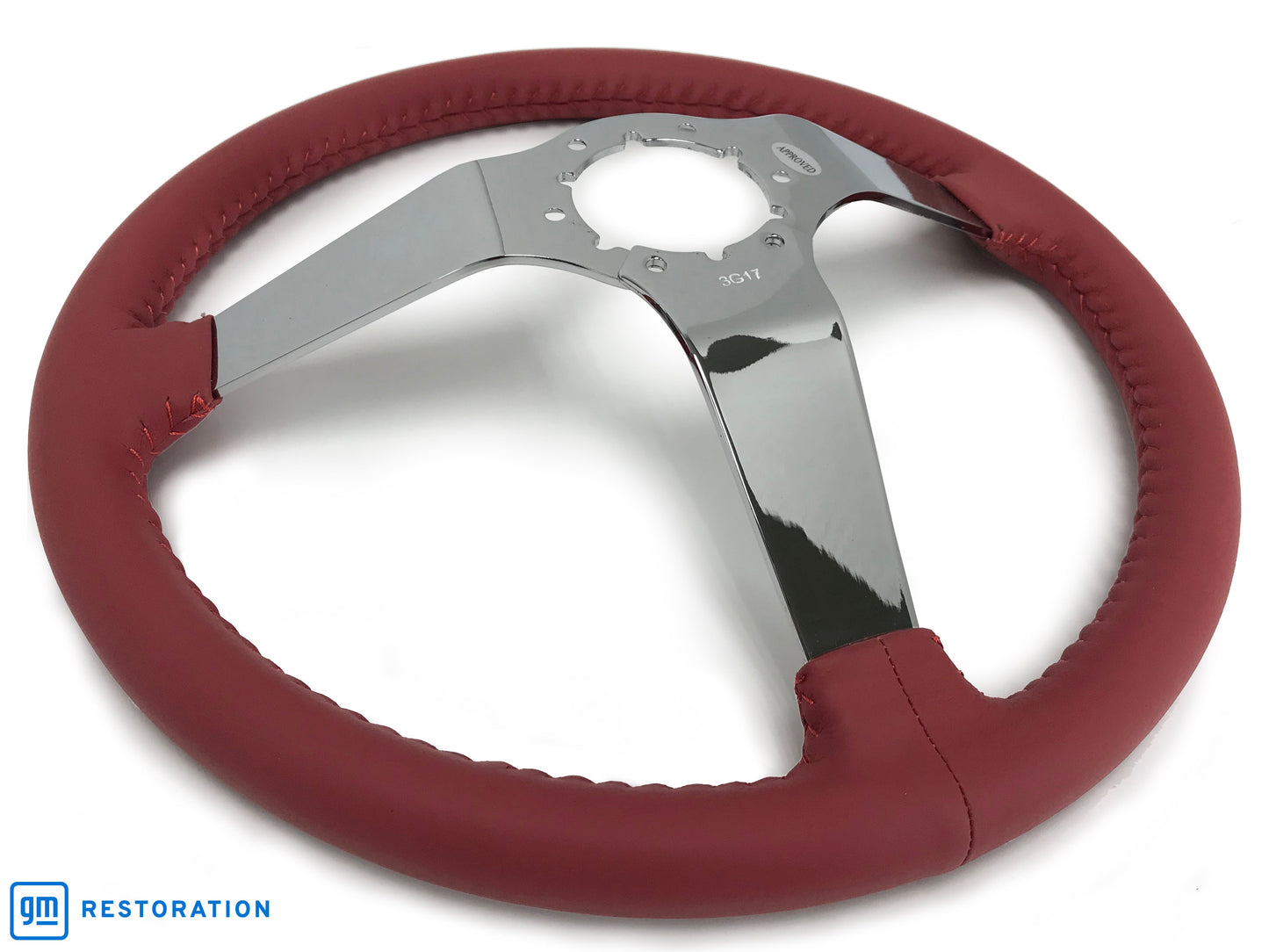 VSW 14" Red Leather Steering Wheel, 6 Bolt Chrome Step Spoke ST3040RED