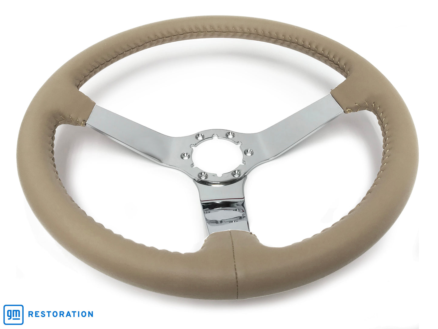 VSW 14" Tan Leather Steering Wheel, 6 Bolt Chrome Step Spoke ST3040TAN