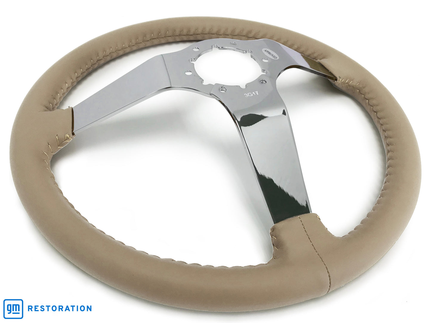 VSW 14" Tan Leather Steering Wheel, 6 Bolt Chrome Step Spoke ST3040TAN