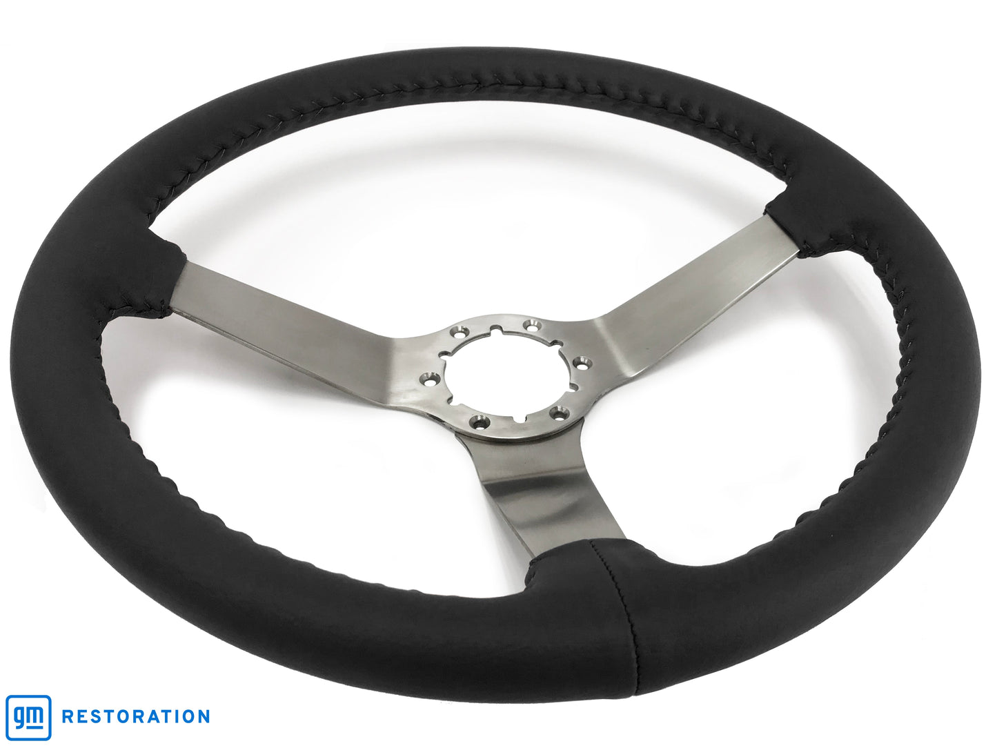 VSW 14" Black Leather Steering Wheel, 6 Bolt Stainless Steel Step Spoke ST3041BLK