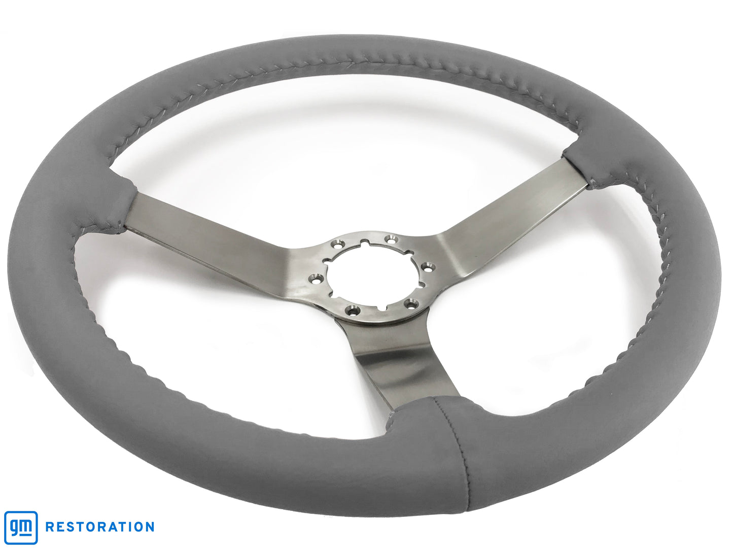 VSW 14" Gray Leather Steering Wheel, 6 Bolt Stainless Steel Step Spoke ST3041GRY