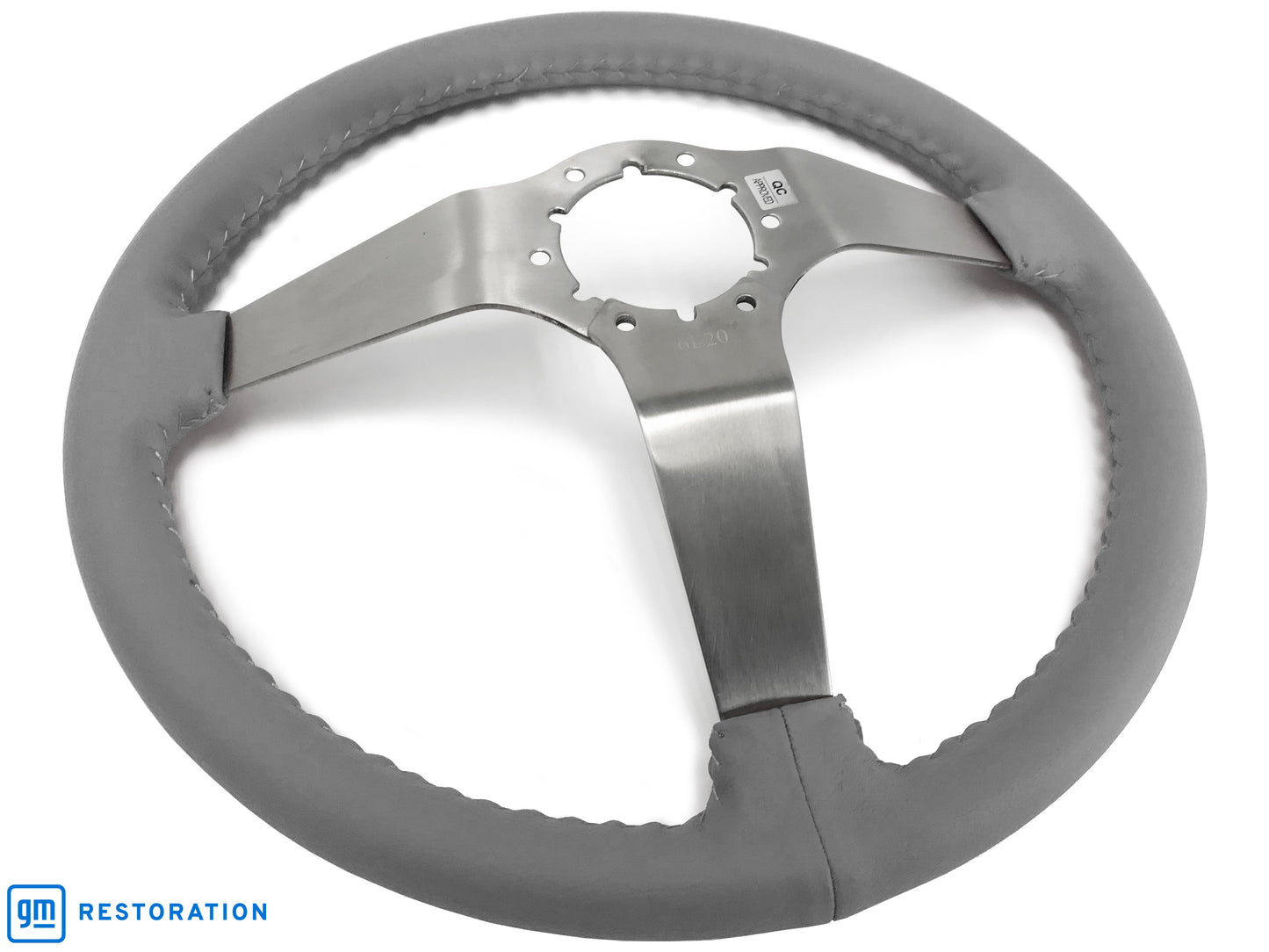 VSW 14" Gray Leather Steering Wheel, 6 Bolt Stainless Steel Step Spoke ST3041GRY