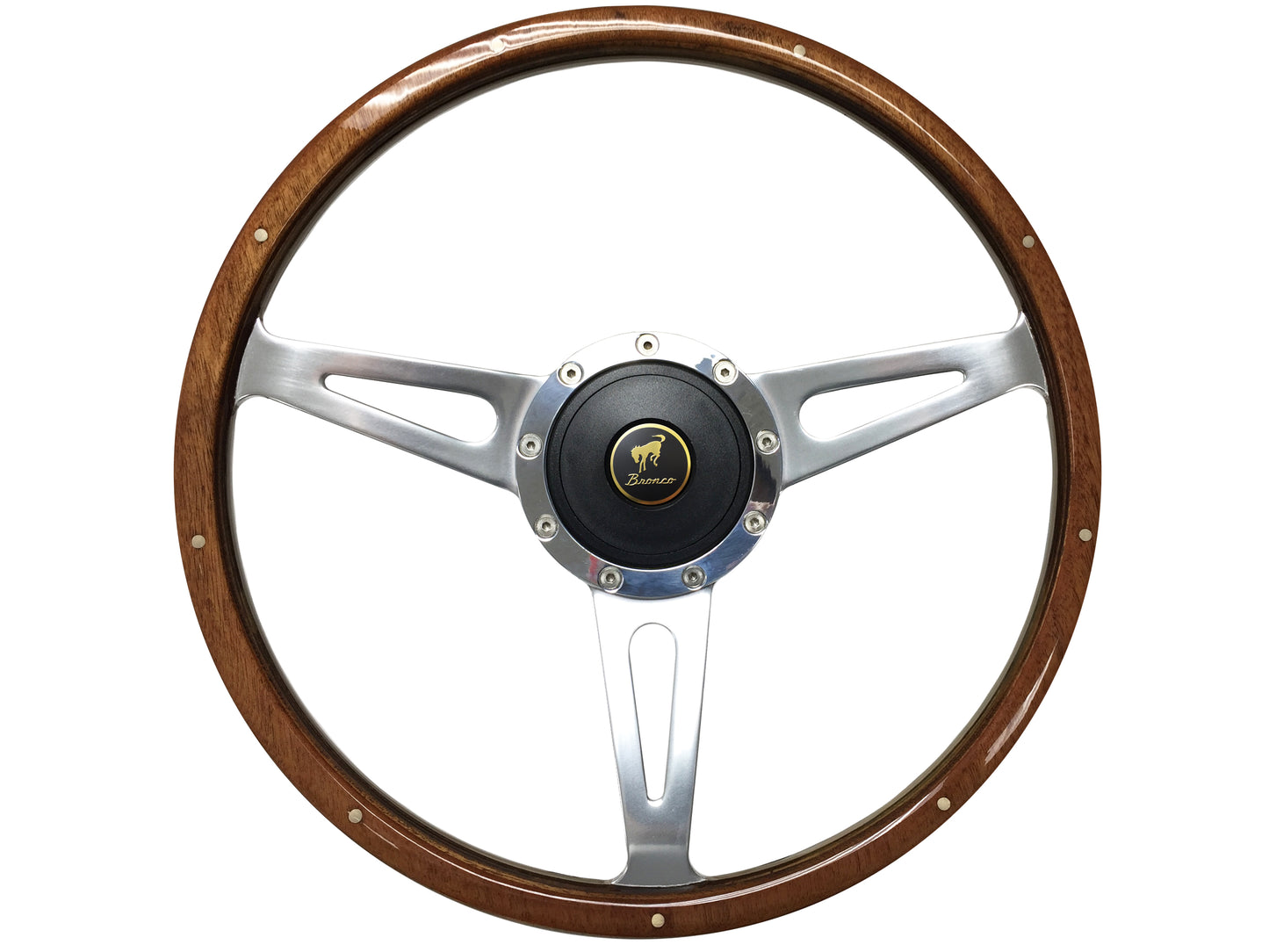 Ford Bronco 15" Walnut Wood Steering Wheel 9-Bolt, Billet Aluminum