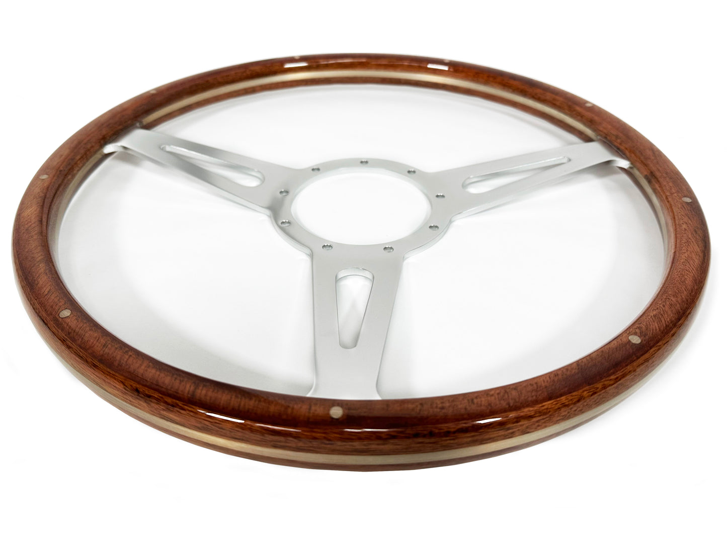 Ford 15" Walnut Wood Steering Wheel 9-Bolt, Billet Aluminum
