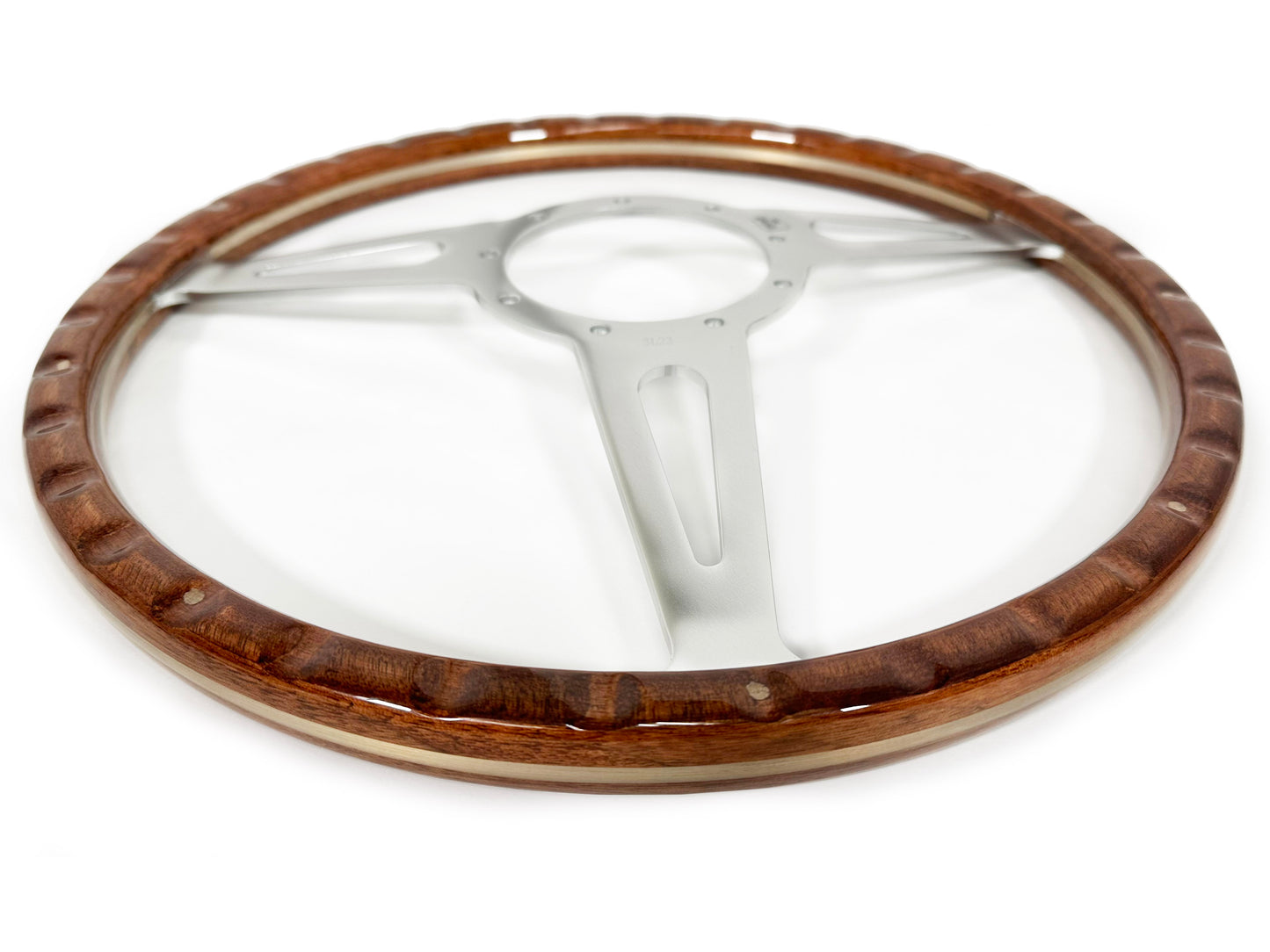 Ford 15" Walnut Wood Steering Wheel 9-Bolt, Billet Aluminum