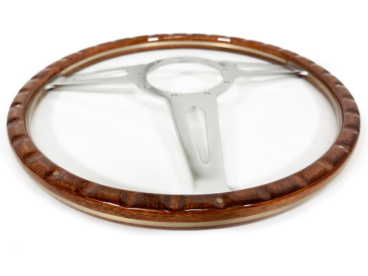 Ford 15" Walnut Wood Steering Wheel 9-Bolt, Billet Aluminum