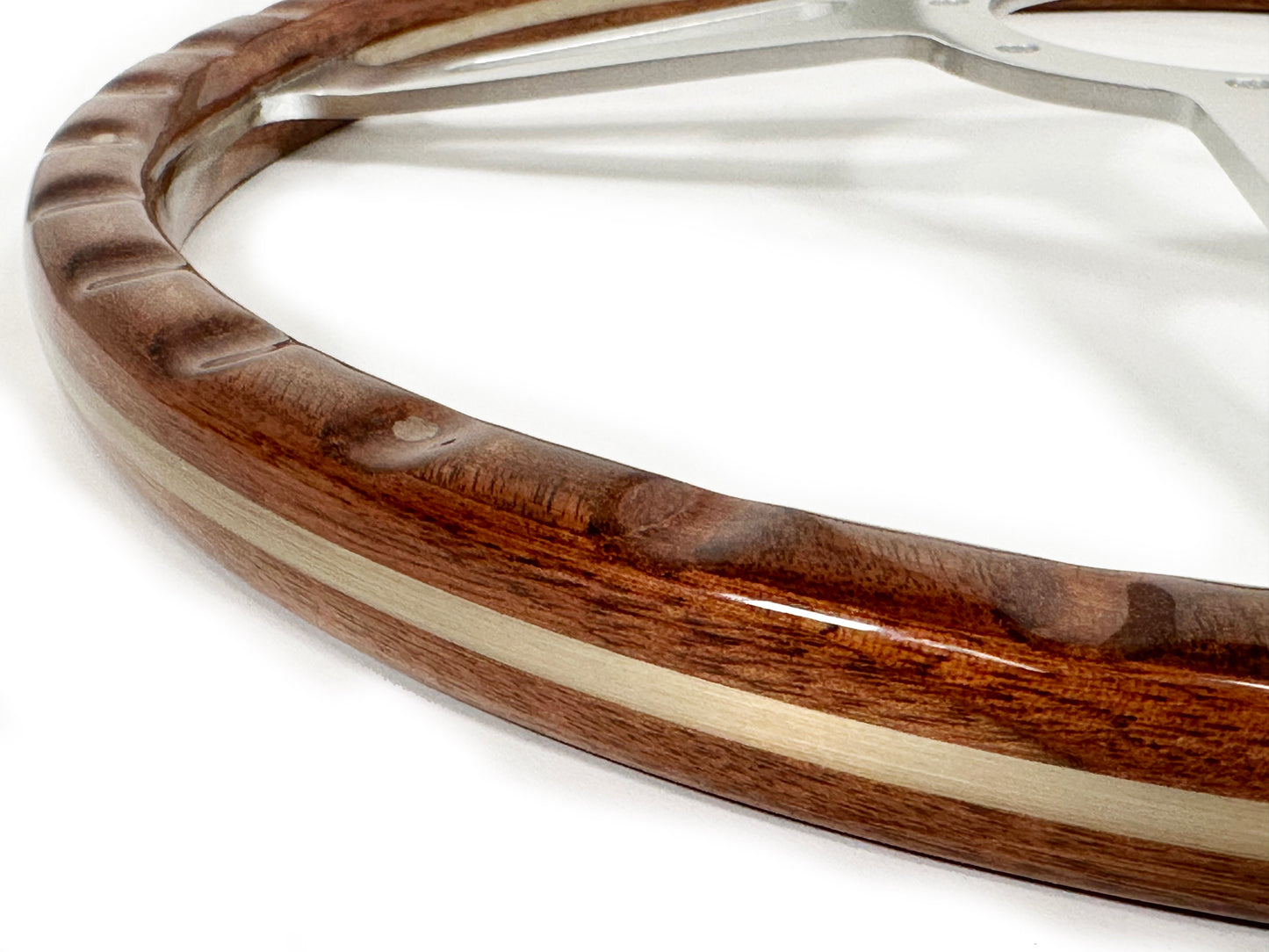 Ford 15" Walnut Wood Steering Wheel 9-Bolt, Billet Aluminum