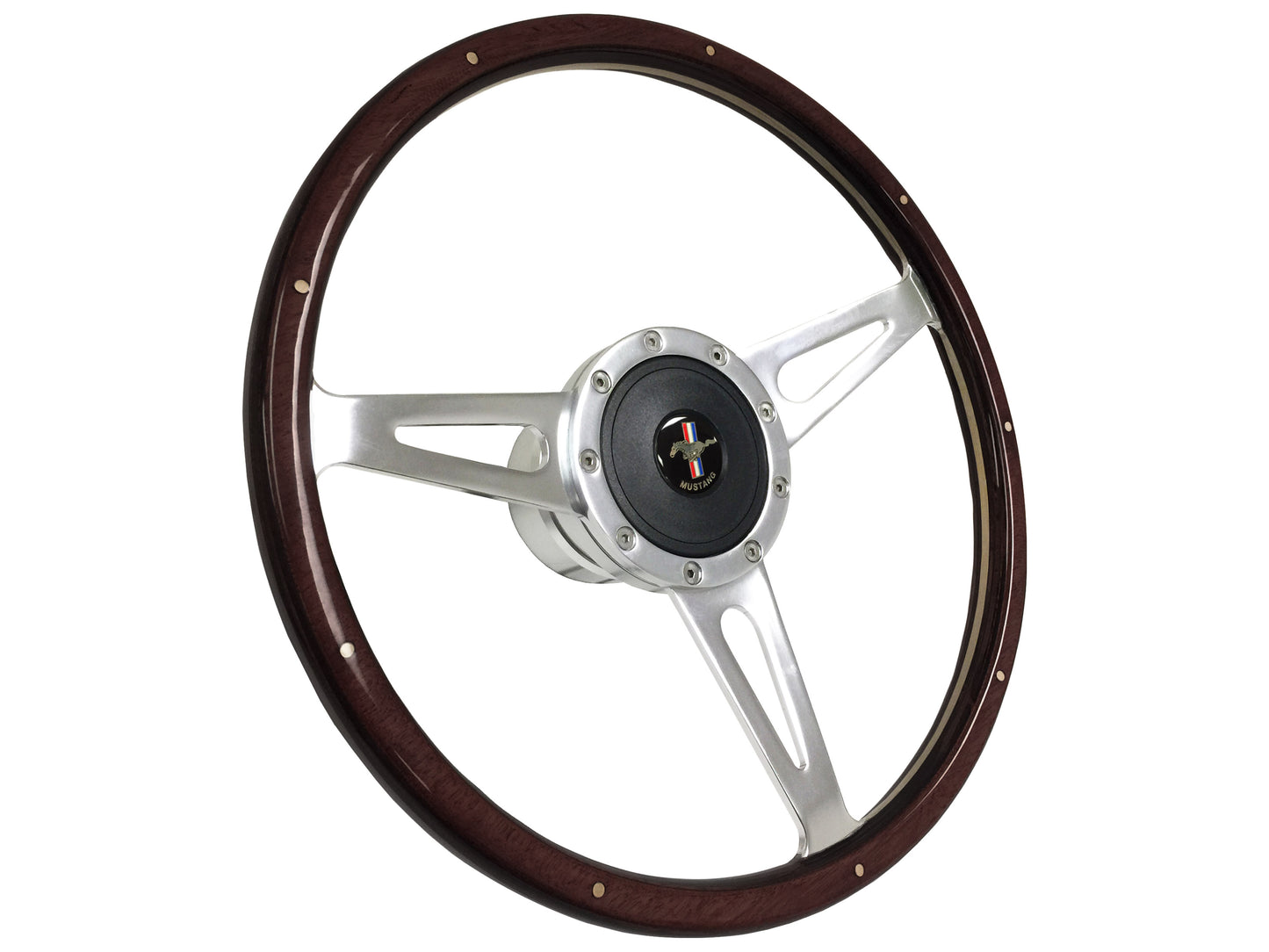 Ford Mustang 15" Espresso Stained Wood Steering Wheel 9-Bolt, Billet Aluminum