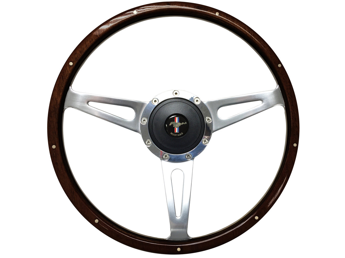 Ford Mustang 15" Espresso Stained Wood Steering Wheel 9-Bolt, Billet Aluminum