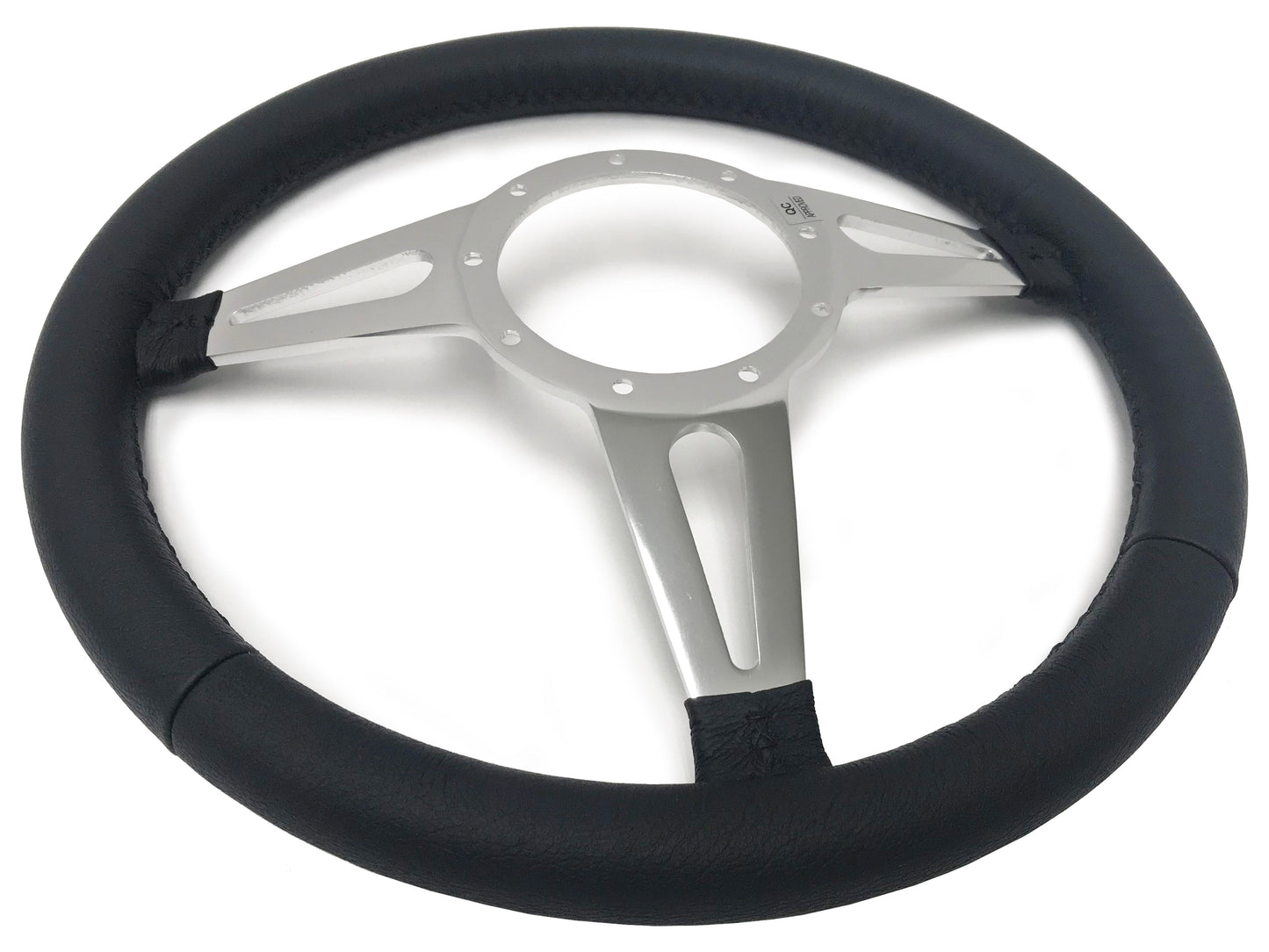 VSW 14" Black Leather Steering Wheel, 9-Bolt Billet Aluminum Spokes ST3059