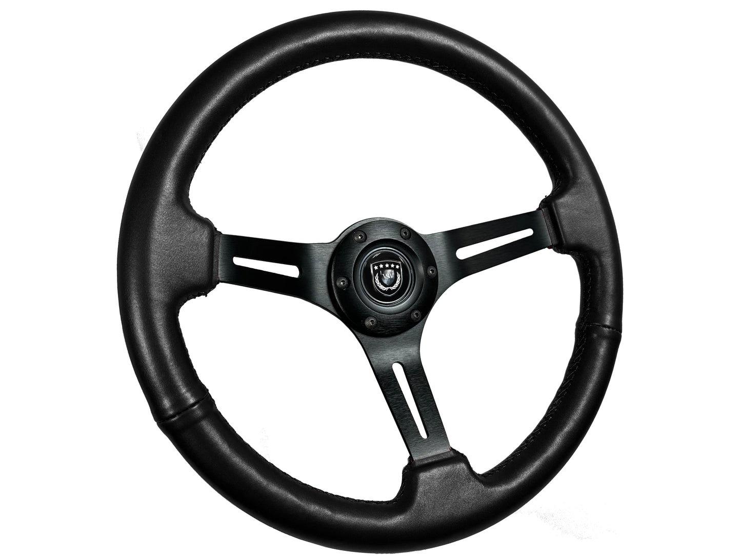 VSW 14" Black Leather Steering Wheel, 6-Bolt Black Spokes ST3060BLK