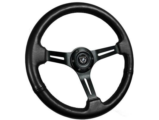 VSW 14" Black Leather Steering Wheel, 6-Bolt Black Spokes ST3060BLK