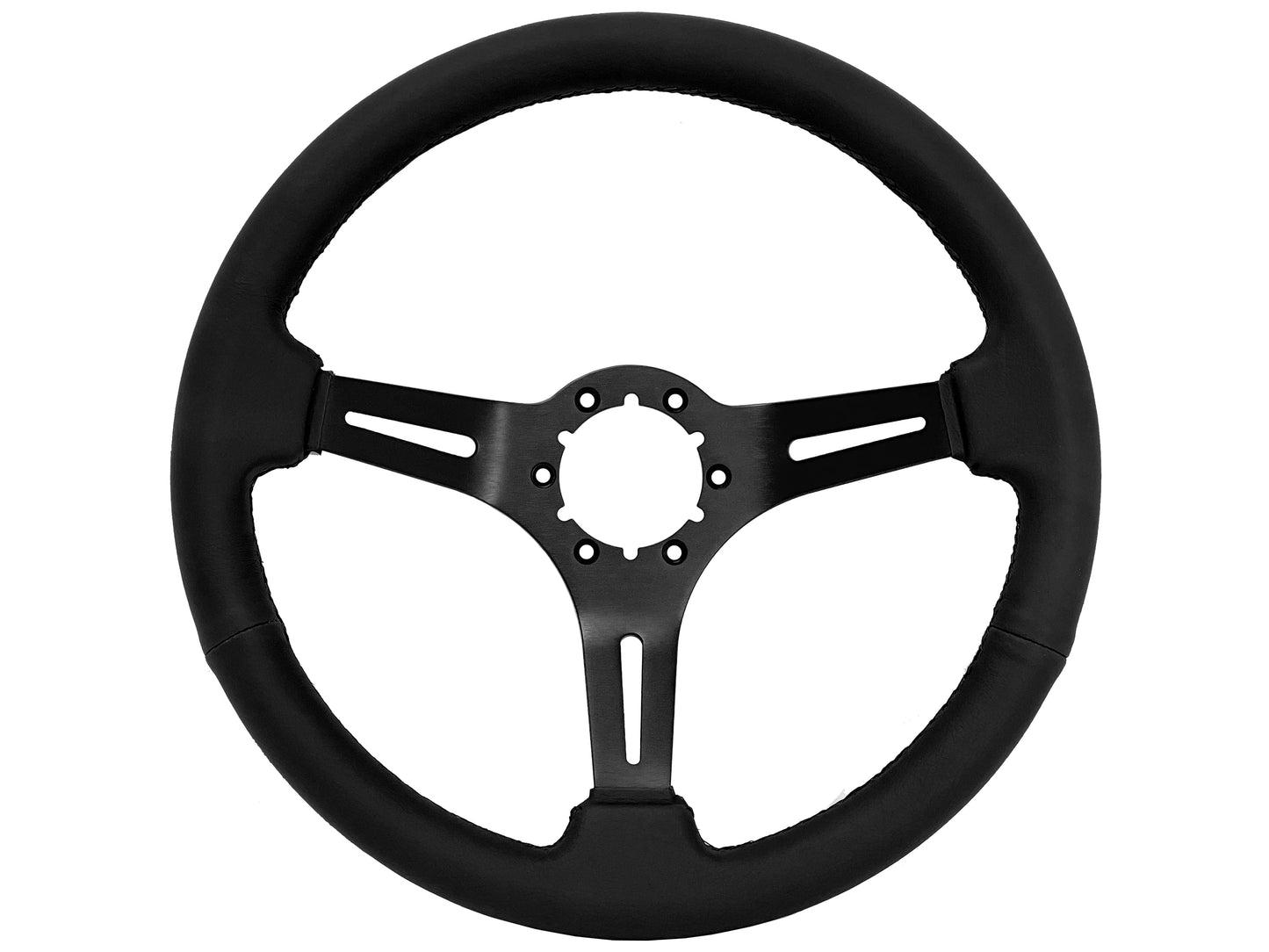 Volkswagen 14" Black Leather Steering Wheel 6-Bolt, Black Aluminum
