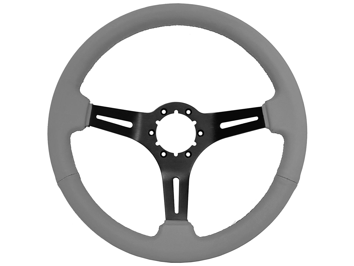 VSW 14" Gray Leather Steering Wheel, 6-Bolt Black Spokes ST3060GRY